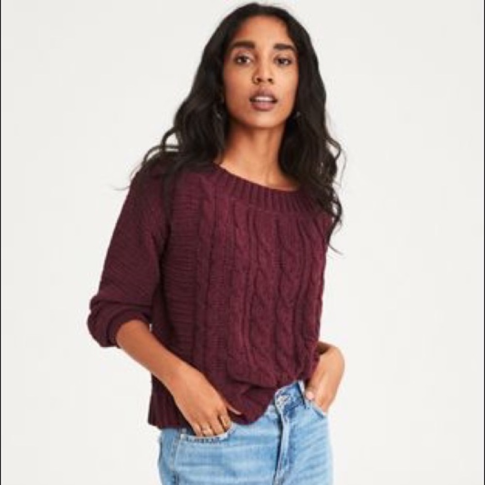 American Eagle Maroon Off the Shoulder Sweater